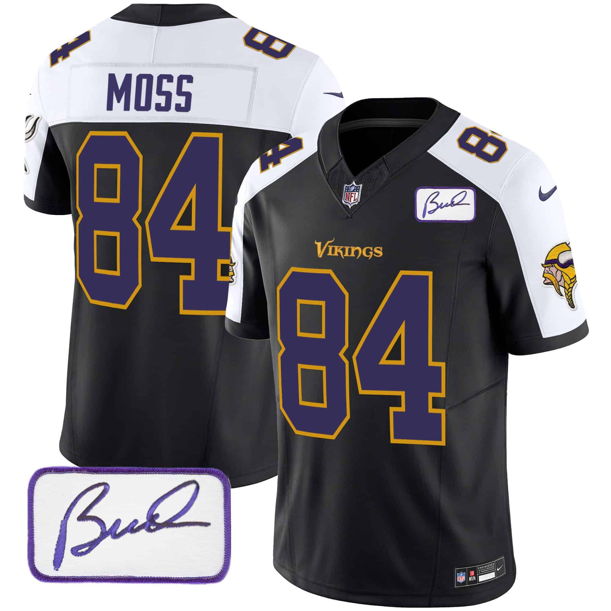 Men Minnesota Vikings #84 Moss Black 2024 Nike Bud Grant Patch Classic Limited NFL Jersey style 2